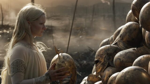 Galadriel, dizide, filmdekinden farklı olarak çok daha fazla sorumluluk üstleniyor ve kılıcını asla bırakmak istemiyor.