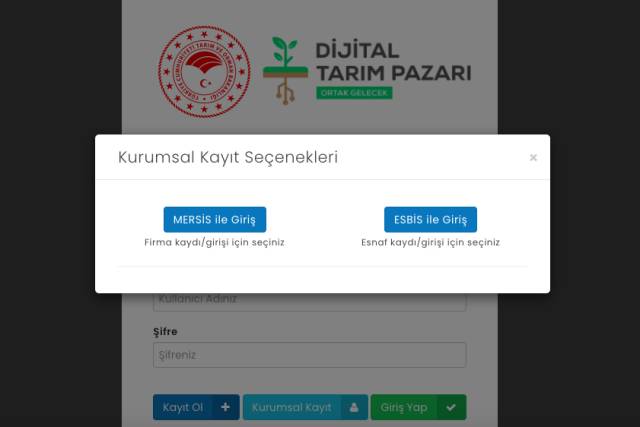 DİTAP’ta alıcı olmak isteyen firmalar MERSİS veya ESBİS numarasıyla giriş yapabiliyor.