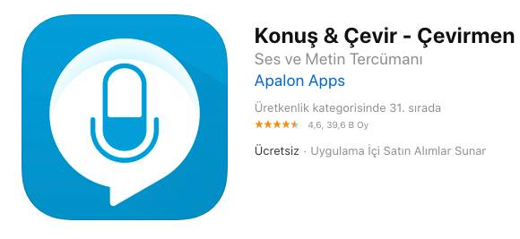 Konuş & Çevir uygulaması yalnızca iOS işletim sistemi ile uyumlu.