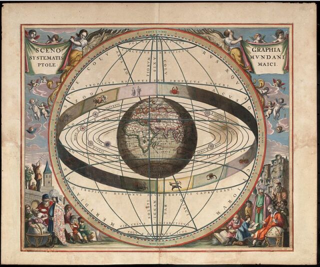 Zodyak burçlarını gösteren geosantrik sistem. Andreas Cellarius, 1660/61
