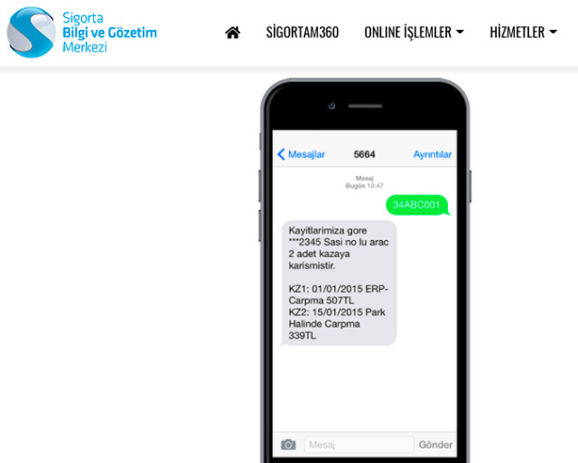 İstediğiniz aracın ağır hasar kaydını, Sigorta Bilgi ve Gözetim Merkezi üzerinden SMS ile sorgulayabilirsiniz. 