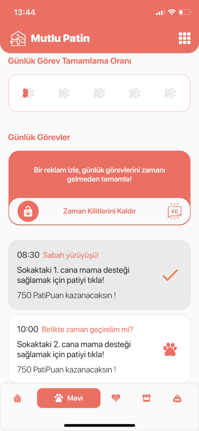 Günlük görevler listesi uygulama bu şekilde görülüyor. Görev saatleri gelmeden önce reklam izleyerek zaman kilitleri kaldırılabiliyor. 