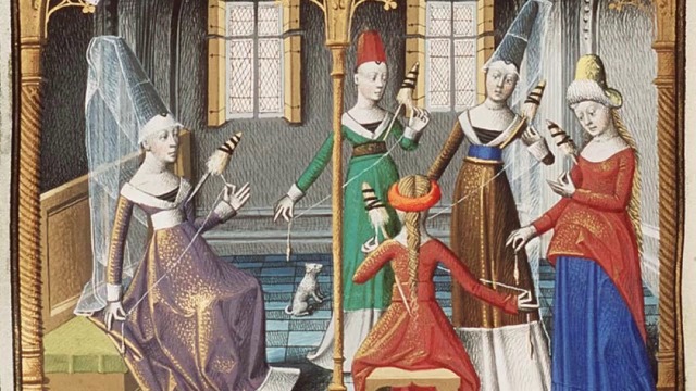 Ressam Maître François (1462-1480) tarafından yorumlanan evde ipek eğiren kadınlar. 