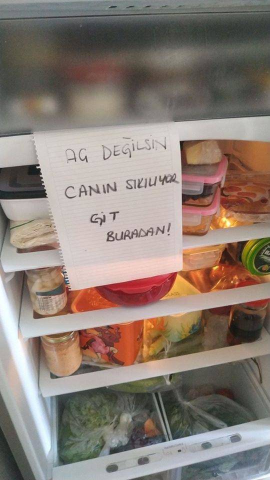 Canınız sıkıldıkça buzdolabına koşuyorsanız, böyle esprili bir not da işinize yarayabilir. 