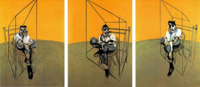 Üç kanattan oluşan eser Lucian Freud’u çalışırken gösteriyor.