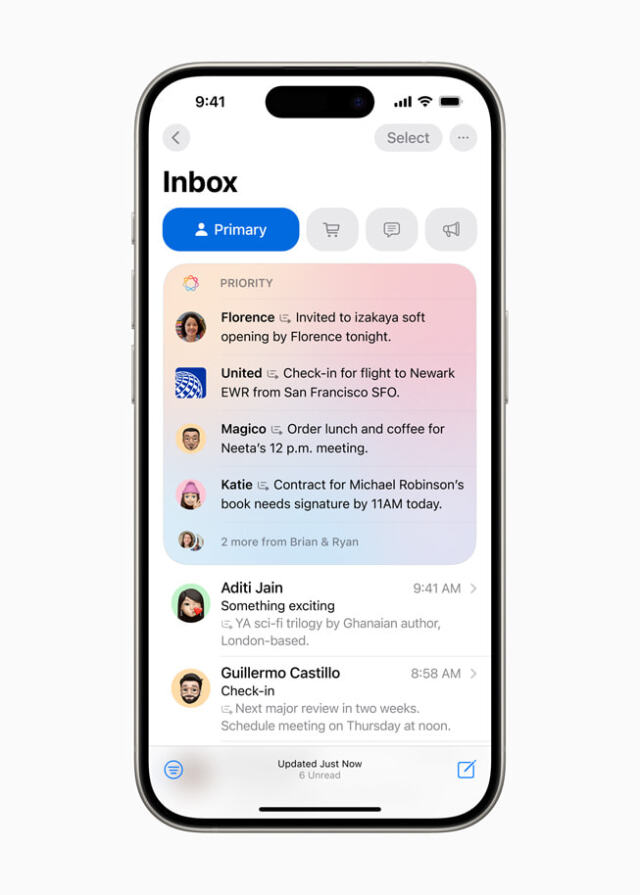 Gelen kutusunun üstüne eklenen Priority Messages özelliği, gün içinde gerçekleşecek toplantı, yemek veya uçak biletleri gibi en önemli e-postaları gösteriyor.