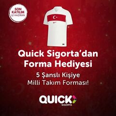 🇹🇷 #Bizim&Ccedil;ocuklar'ın Avrupa Futbol Şampiyonası'na gitmesinin gururuyla Quick Sigorta olarak 5 takip&ccedil;imize A Milli Takım forması hediye ediyoruz! 🎁

Katılmak i&ccedil;in:👇🏻

✅ Yorumlara 3 arkadaşını etiketle.
✅ G&ouml;nderiyi beğen.
✅ @quicksigorta hesabını takip et.

📍 Sonu&ccedil;lar 12 Haziran&rsquo;da storyden a&ccedil;ıklanacak.

#EURO2024 #AMilliTakım #QuickSigorta